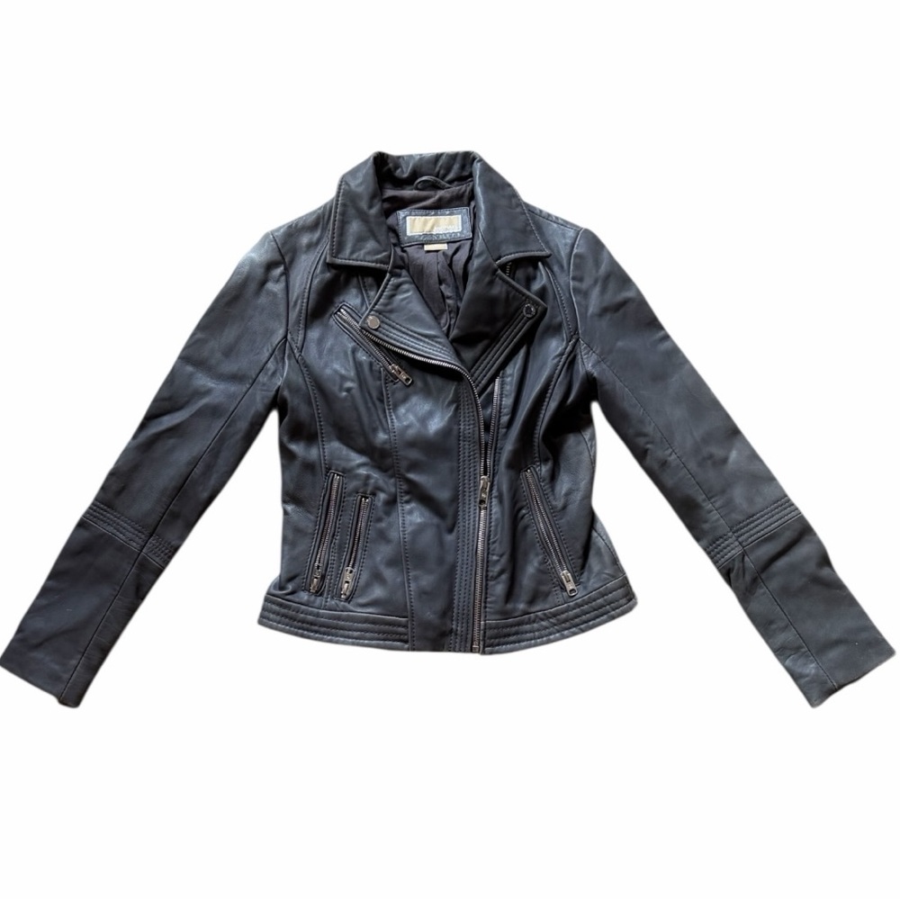 Michael Kors Leather Jacket 100% Genuine Grey Zip Front Size Small MSRP $525 - Picture 2 of 8